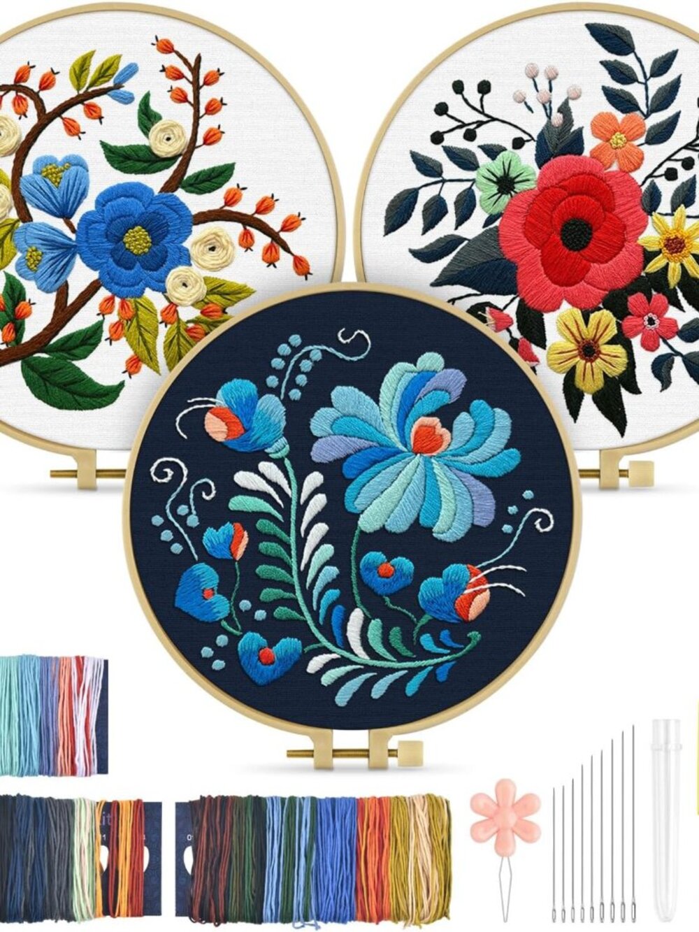 3 Sets Embroidery Kit for Adults, Floral Embroidery Practice Kit | for Beginners - Picture 1 of 7